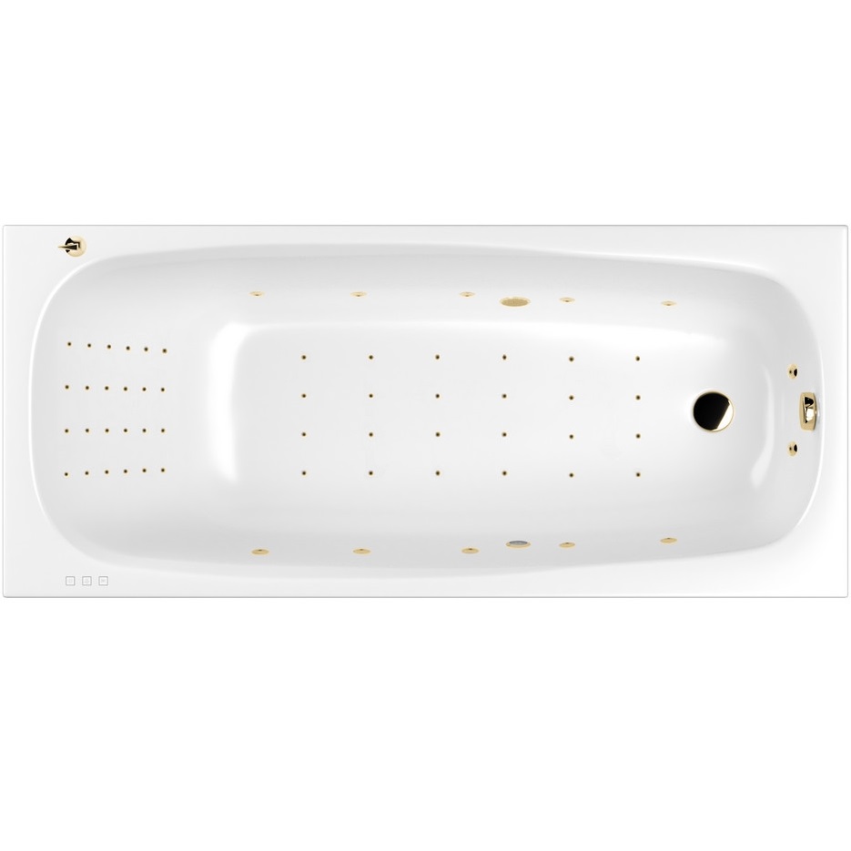 Ванна гидромассажная Whitecross Layla Slim NANO 0122.180080.100.NANO.GL 180x80 см, (белый глянцевый, золотой), каркас, слив-перелив